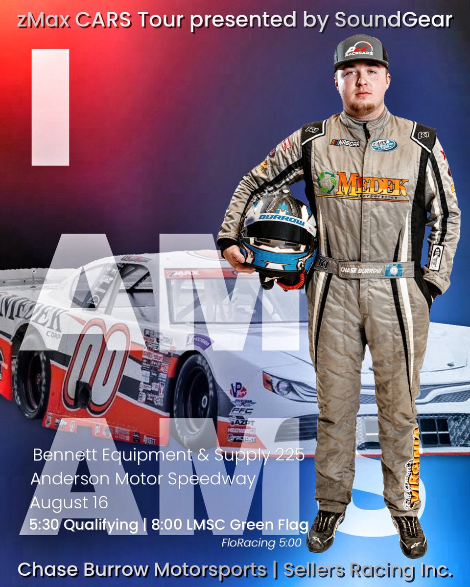 Chase Burrow Motorsports (@chaseburrow00) on Twitter photo ๐๐๐ฌ ๐๐ง๐๐๐ , ๐๐๐ฌ ๐พ๐๐๐ก๐ก๐๐ฃ๐๐, ๐๐๐ข๐ ๐ฟ๐๐ฉ๐๐ง๐ข๐๐ฃ๐๐ฉ๐๐ค๐ฃ
zMax <a href="/CARSTour/">CARS Tour</a> Bennett Equipment & Supply 225 ๐๐๐๐ ๐ฟ๐๐ฎ <a href="/amspeedway/">Anderson Motor Speedway</a>
Practice 1:20 | Qualifying 5:30 | LMSC Race 8:00
Not at the track? <a href="/FloRacing/">FloRacing</a> has you covered starting at 5:00 ๐๐๐ฌ ๐๐ง๐๐๐ , ๐๐๐ฌ ๐พ๐๐๐ก๐ก๐๐ฃ๐๐, ๐๐๐ข๐ ๐ฟ๐๐ฉ๐๐ง๐ข๐๐ฃ๐๐ฉ๐๐ค๐ฃ
zMax <a href="/CARSTour/">CARS Tour</a> Bennett Equipment & Supply 225 ๐๐๐๐ ๐ฟ๐๐ฎ <a href="/amspeedway/">Anderson Motor Speedway</a>
Practice 1:20 | Qualifying 5:30 | LMSC Race 8:00
Not at the track? <a href="/FloRacing/">FloRacing</a> has you covered starting at 5:00