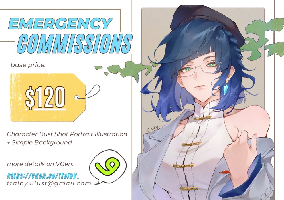 [share's appreciated]

Hello! I'm opening Emergency Commissions on VGen.

My sister is in the hospital and just got both her ovaries removed. Her condition is still being monitored, and the medical bills are piling up. I would like to ask for your help. 

vgen.co/ttalby_