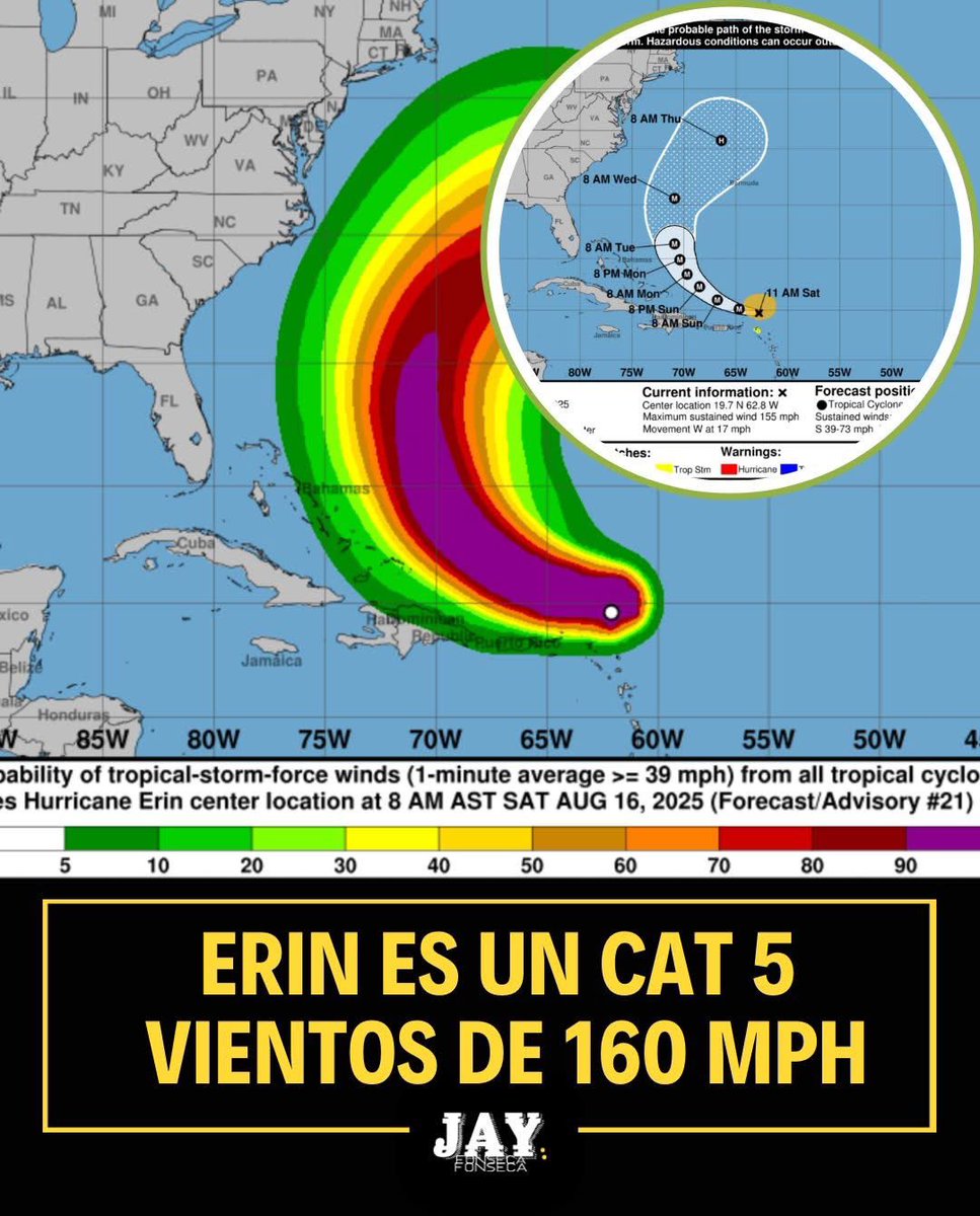 CaritoTV's tweet photo. 🚨 #HurricaneErin may be tracking away from #PuertoRico, but heavy rain is expected through Monday. Flood alerts are already coming in. Take precautions—these are peak #HurricaneSeason months. Stay safe, stay prepared. 🌧️⚠️ #BeSafe #BePrepared https://t.co/XYISHtKEv6