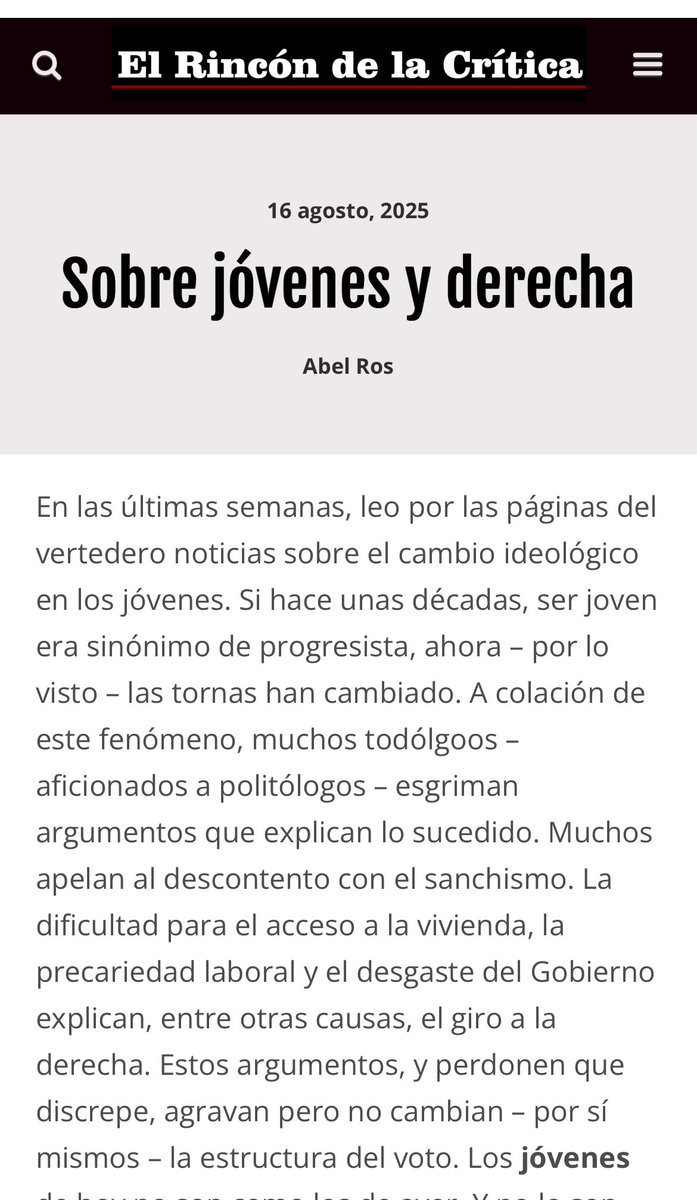 Sobre jóvenes y derecha elrincondelacritica.com/2025/08/16/sob… vía <a href="/RCritica/">El Rincón de la Crítica</a>