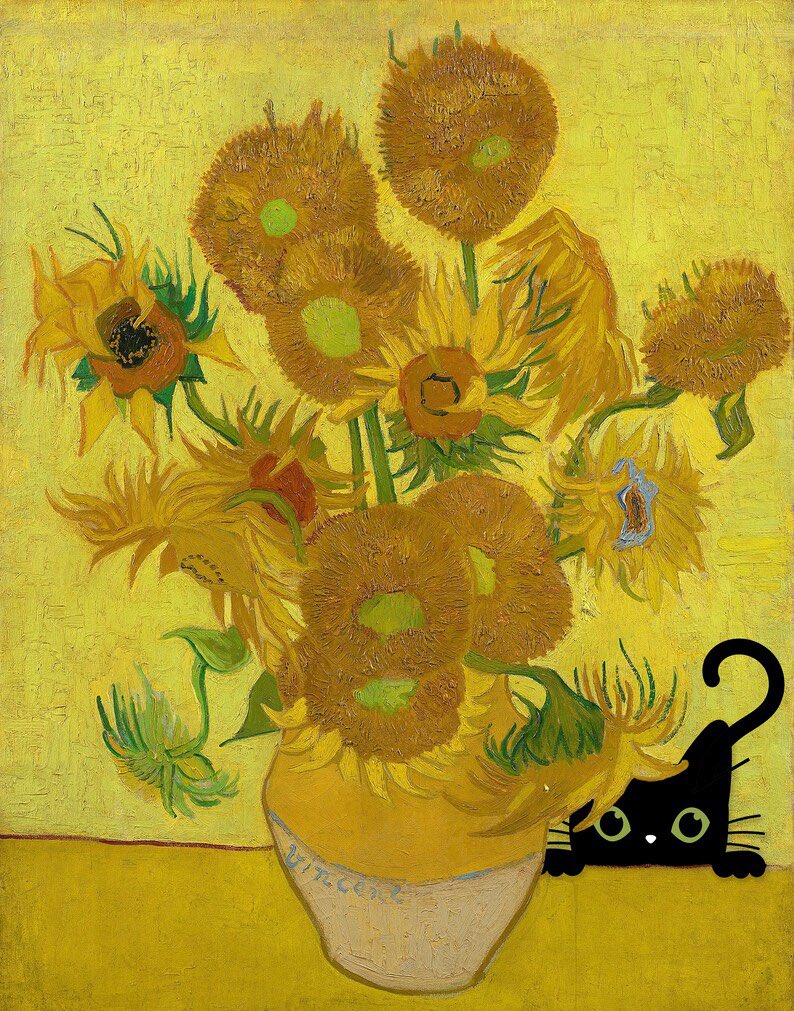Sunflowers &amp; Black Cat Art, 
Vincent van Gogh style — 🌻🐈‍⬛

🎨 FictionalLandTravels