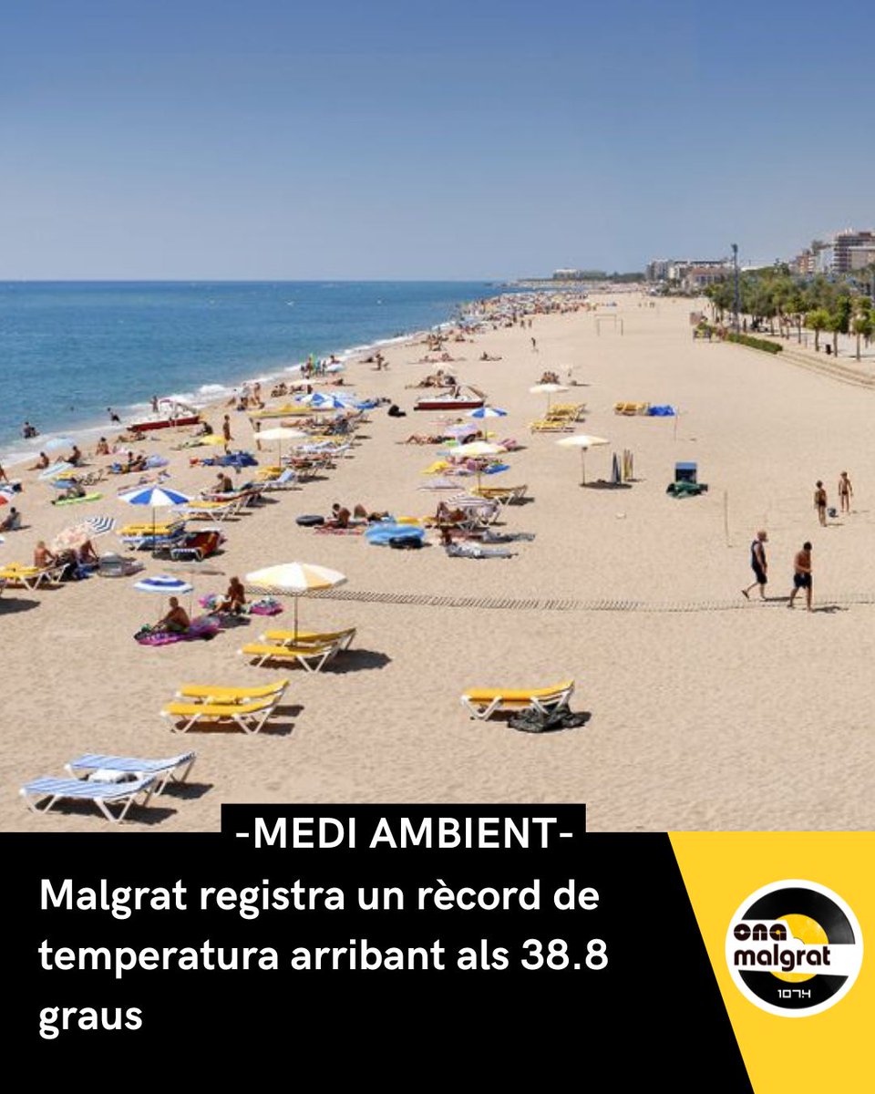 OnaMalgrat's tweet photo. Malgrat de Mar ha arribat a una màxima de 38,8 °C poc després de les 11 del matí. És el primer rècord absolut de Catalunya d'aquest cap de setmana.

🎙️Més informació a https://t.co/x0p6iyrkmV https://t.co/Iramm7b8cw