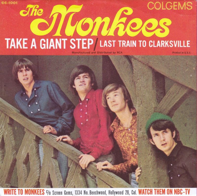 TheMonkees's tweet photo. The Monkees' first single "Last Train to Clarksville" was released 59 years ago today! Backed with "Take a Giant Step," the 45 came out about a month before the series debuted - letting everyone know "THE MONKEES IS COMING!" https://t.co/TZSnuGpGDb