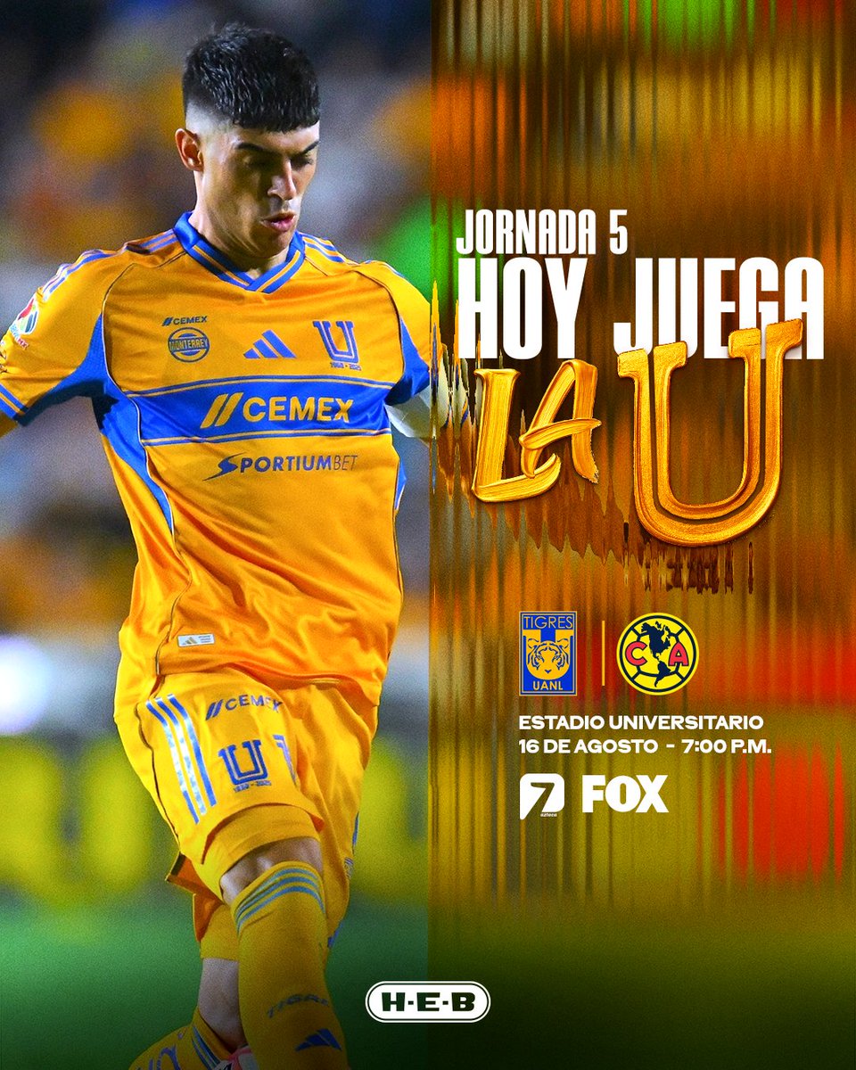 🗣️ ¡Sábado de futbol en la cancha más pasional del país 🔥, hoy se juega con 𝑭𝒖𝒆𝒓𝒛𝒂, 𝑮𝒂𝒓𝒓𝒂 𝒚 𝑪𝒐𝒓𝒂𝒛𝒐́𝒏!

¡Vamos los Tigres, vamos La U! 👊🏼🐯

<a href="/HEB_mexico/">H-E-B México</a>