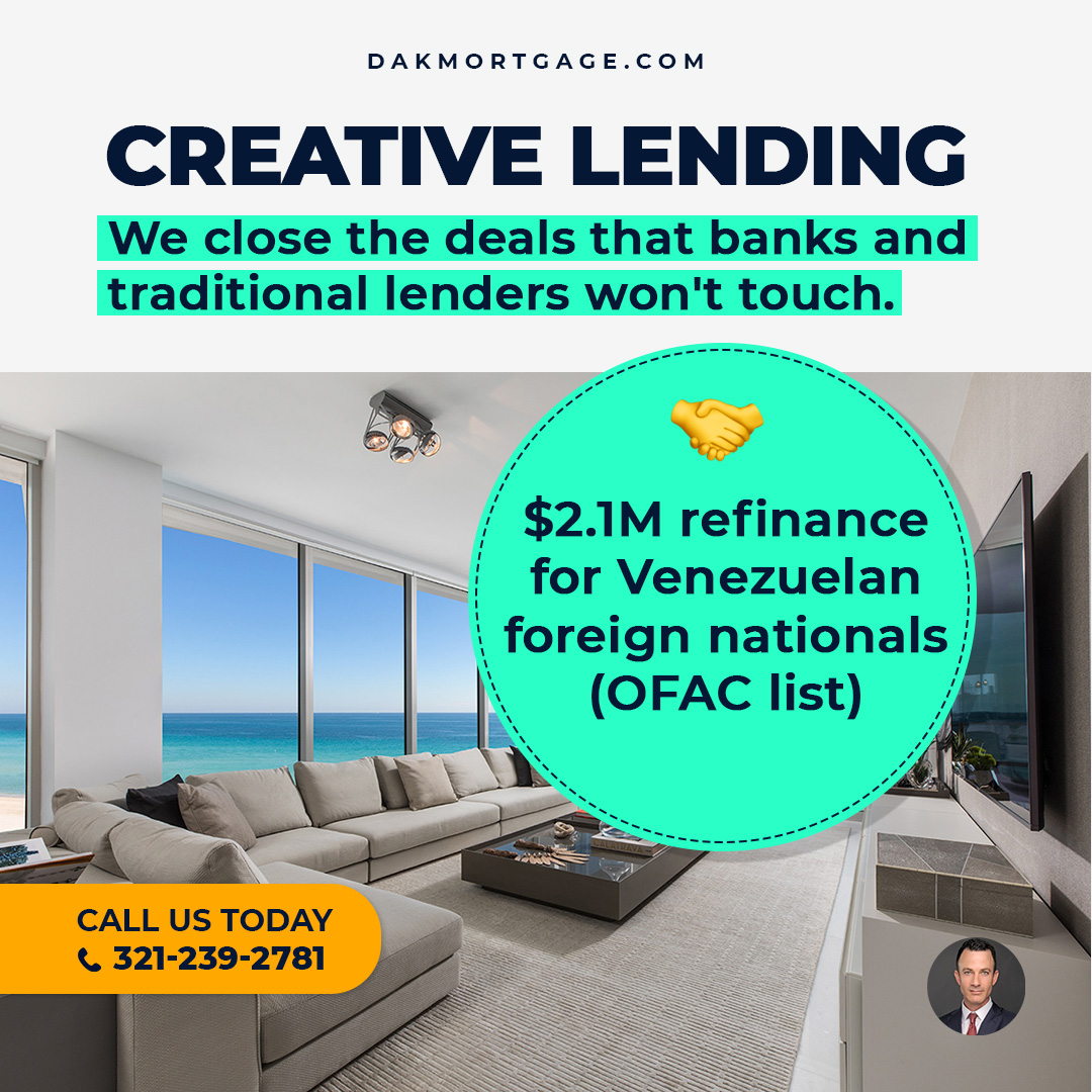 Traditional lenders won't lend to foreign nationals who are citizens of countries on the OFAC list.  Our lenders aren't traditional.  

#OFAClist #Venezuelans #foreignnationalloan #mortgagebroker #brokersarebetter #creativelending