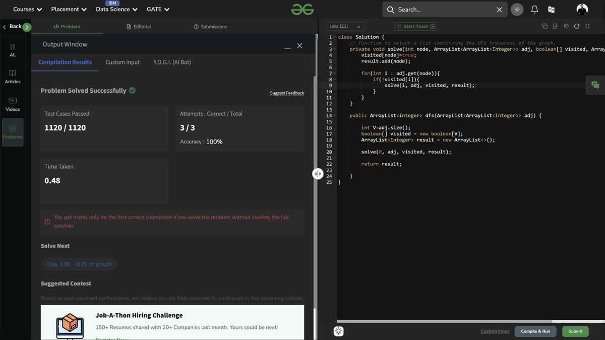keshav_awa93041's tweet image. 🌐🔍 Day 138 – #gfg160
💡 DFS Traversal of Graph
🔎 Logic:
- Start DFS from node 0.
- Use recursion + visited[] to explore all connected nodes.
- Store traversal in result list.

#GraphTraversal #DFS #gfgpractice #DailyDSA #geekstreak2025 #160DaysOfCode