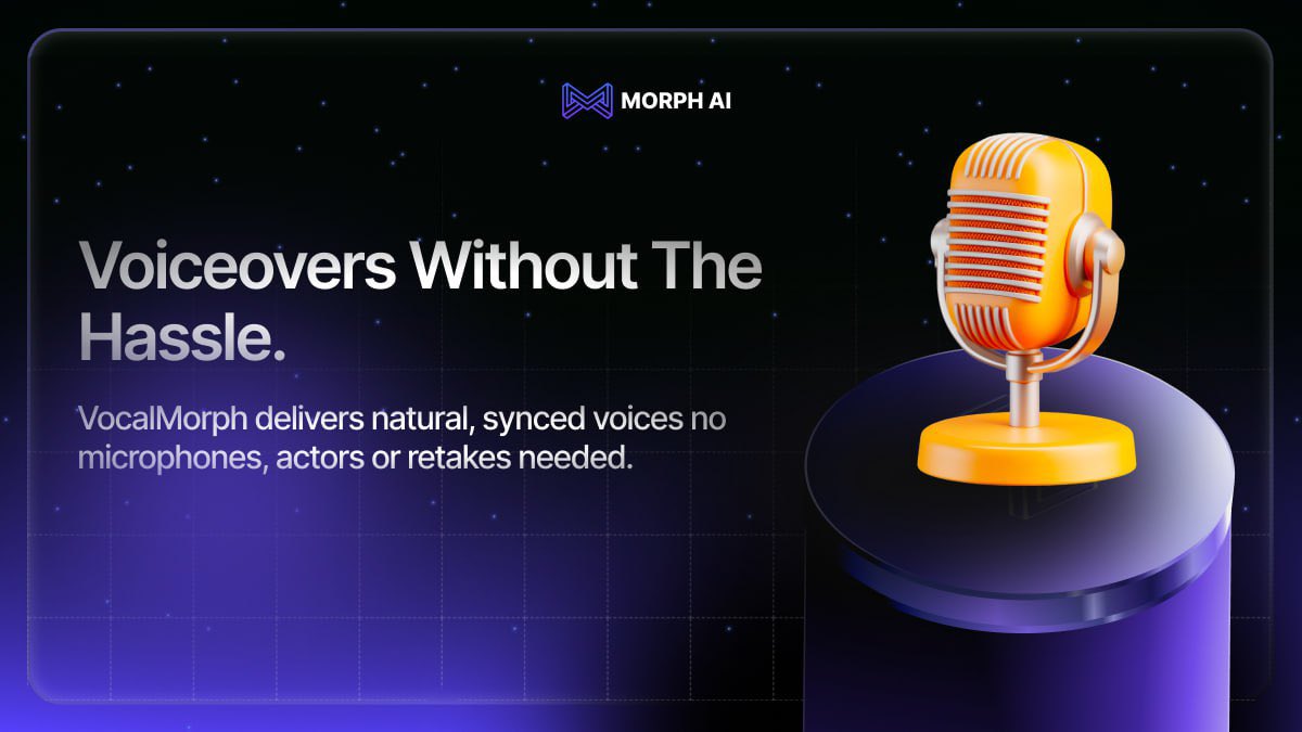 MorphAIEth's tweet photo. A voice for every vision, no microphone needed.
Need a new version?
Want to rewrite a video message?
Or simply replace a speaker’s voice?
With VocalMorph by #MorphAI, you don’t need microphones, actors or retakes.
Just input your script and get natural-sounding voiceovers synced perfectly to the speaker’s lips in your video.
Whether it’s campaign updates or social reels VocalMorph makes your message effortless and immersive.
🗣 Speak clearer. Create faster. Sound real.
Try now : https://t.co/CuDpt2xkWc