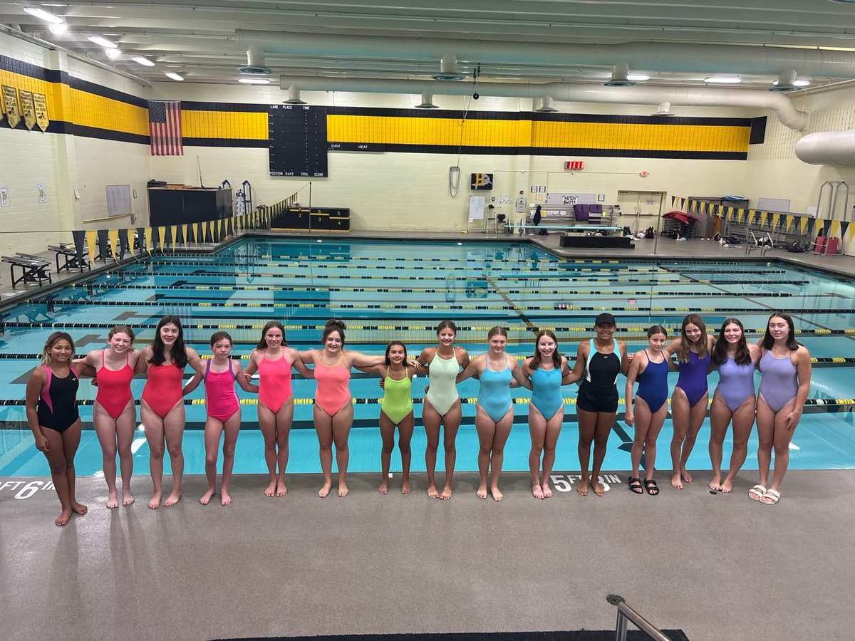 The first week of practice is complete! Our girls are putting in the work, and bringing the fun while doing it. Friday they planned their suits to look like a 🌈.  Hutch Invite is next Saturday-August 23rd 💥