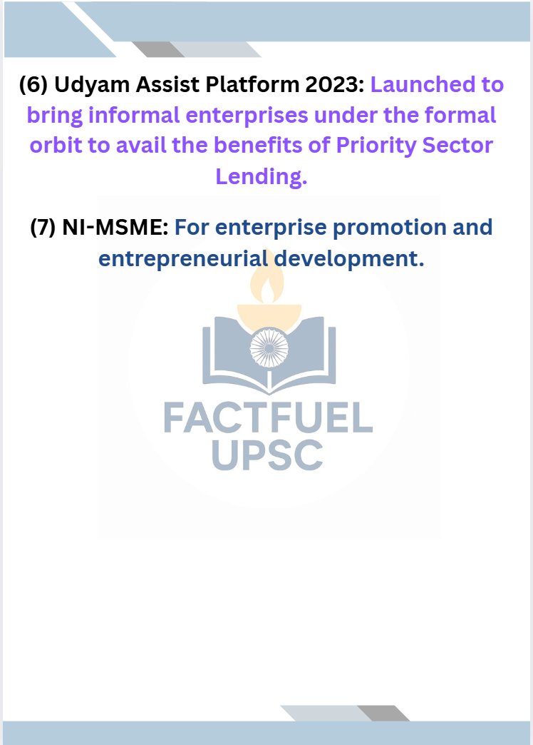 factfuelUPSC's tweet photo. Udyam Assist Platform 2023 launched to bring informal enterprises under formal orbit &amp; avail benefits of Priority Sector Lending.
NI-MSME continues to empower enterprise promotion &amp; entrepreneurial development. #Janmashtami #AskSRK #factfuel #TrumpPutinSummit #SaveDelhiDogs2025 https://t.co/eyc6k53OId