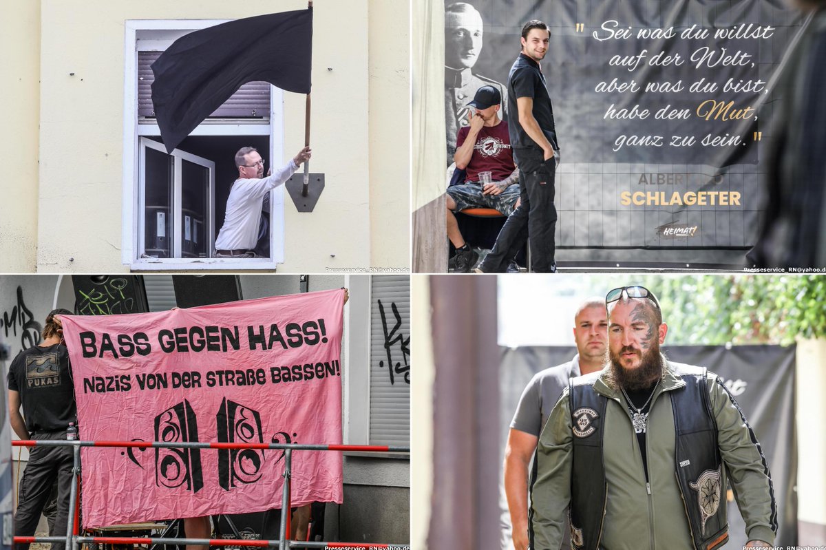 In #Berlin versammelten sich heute Neonazis in der Parteizentrale der Heimat (Ex-NPD).
Anlass soll der Tod von Ex-Parteichef Voigt gewesen sein.
Gezeigt wurde aber nur ein Banner, das den frühen NS Akteur A.Schlageter (1894-1923) verherrlicht #B1608
Fotos: flickr.com/photos/presses…