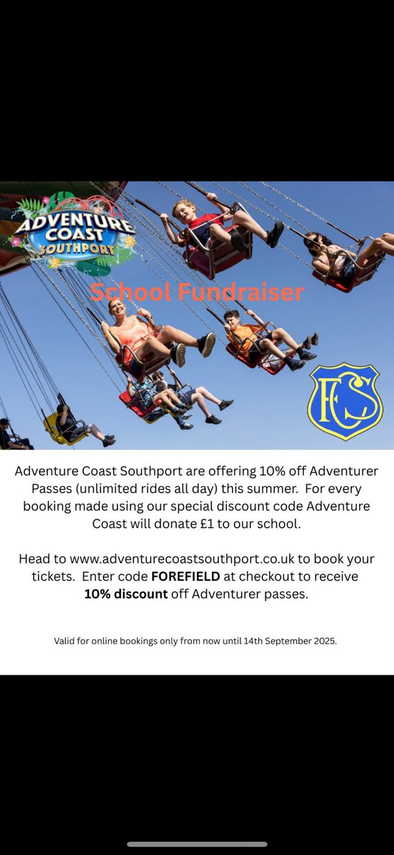 ForefieldIn's tweet photo. Looking for a fun activity to do over the next few weeks before we return to school. Head over to Southport Adventure Coast and enter FOREFIELD at the checkout for a 10% discount. https://t.co/yCINXFuuej