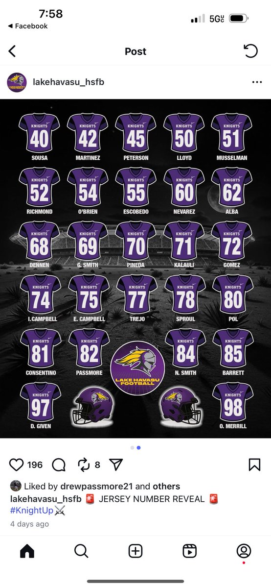 Excited to be a part of this years Lake Havasu Knights Varsity Football Team! Looking forward to a fun season. #82