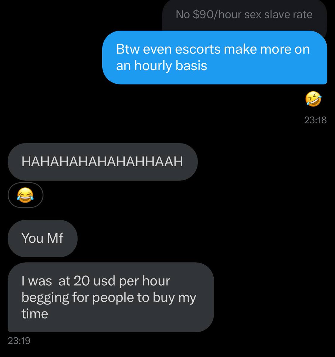 benjaminprinter's tweet photo. Sex slaves make more than most of the agency owners and consultants

You’re all stuck in the sequence of : 

Gay offers + gay proposals which lead to gay economics aka broke and no leverage

Let’s break it down

Making money isn’t about “working harder”

It’s about the conditions you set

If you’re capped at $5k-$10k/month, it’s not because you’re dumb

It’s because you’re selling to brokies

The easiest fix for this is simply going upmarket 

Same problems

Bigger scale

Or problems they didn’t even know existed

Upmarket buyers only care about 2 things :

- more money
- more efficiency

Solve either one and you’ll never go broke

Now, back to the hoes

All escorts go through the same shit 

Pills, abuse, passed around like a blunt

So if you’re gonna go through hell anyway

Wouldn’t it make sense to charge fuck you money ?

That’s why the smart ones only sell pussy to rich white dudes

5x the price, same work, no broke drama

Business is no different

Position yourself for the premium buyer

Avoid broke clients like a disease

Currently helping agencies and consultants scale to 6 figure months

DM “SOVEREIGN” to apply to our private program