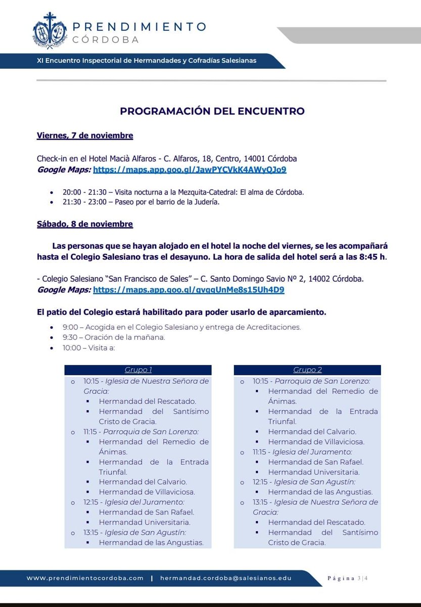 HSalesianas's tweet photo. XI ENCUENTRO DE HERMANDADES Y COFRADÍAS SALESIANAS |

Nuestra querida @PrendimientoCor acoge el encuentro de Hermandades Salesianas durante los días 7, 8 y 9 de noviembre.

Días para compartir y convivir bajo el carisma de San Juan Bosco que nos ilumina.
Te animamos a participar. https://t.co/2SYEdSdG81