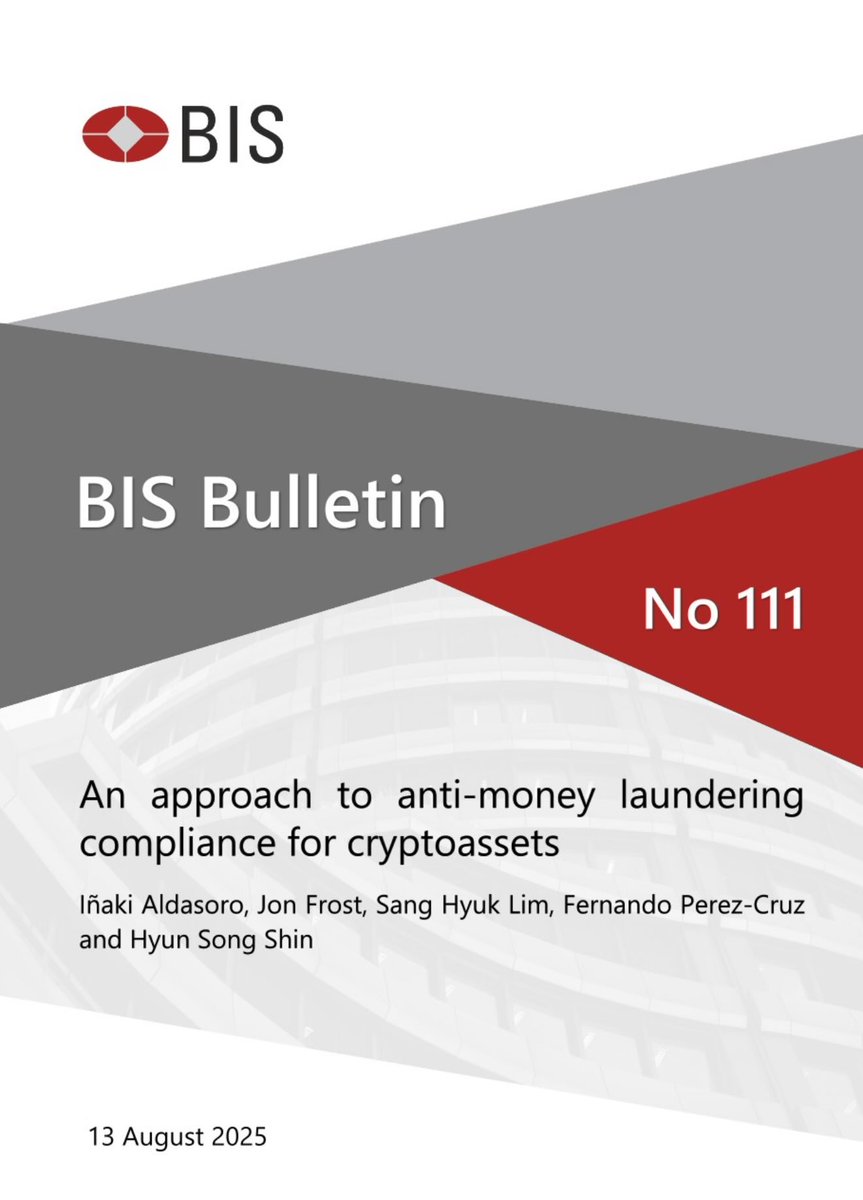 13 Aug) Bank for International Settlements – BIS An approach to anti-money  laundering compliance for cryptoassets 🚨Key takeaways ♦️Existing  anti-money laundering (AML) approaches relying on trusted intermediaries  have limited effectiveness with ...