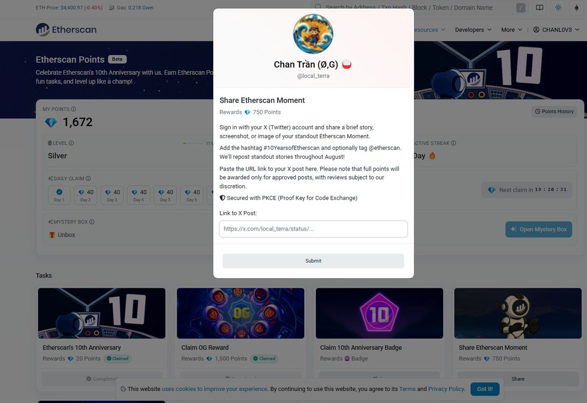 Claim #Etherscan Points 💎
#10YearsofEtherscan <a href="/etherscan/">etherscan.eth</a>