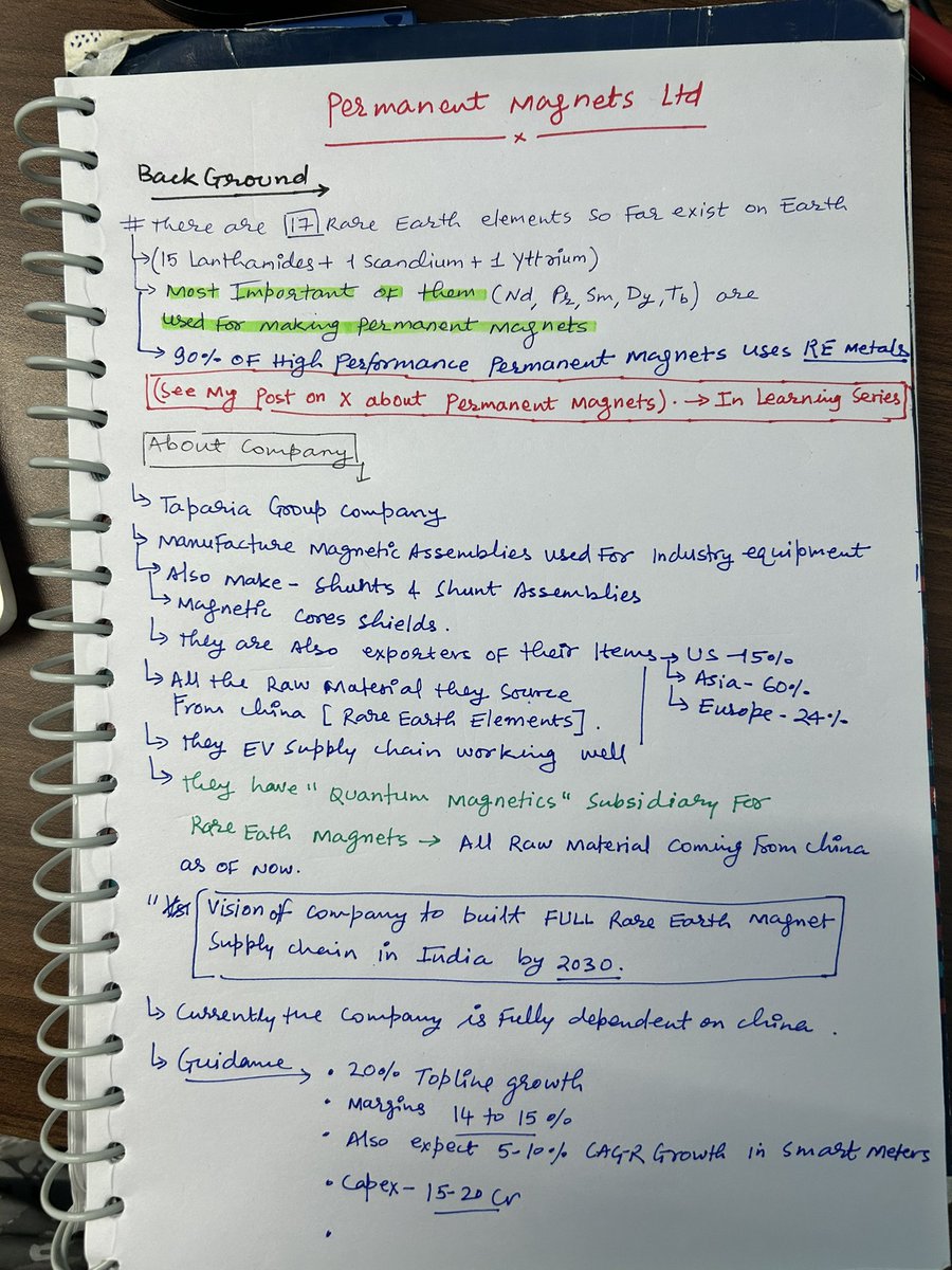 Permanent Magnets 🧲 Ltd 

This company is aiming to build full supply chain of all required rare earth metals to source from within India by 2030.

One must keep on his/her watchlist 

This can be big turn around for the company 

#RareEarths 
#Magnets 
#PermanentMagnets
