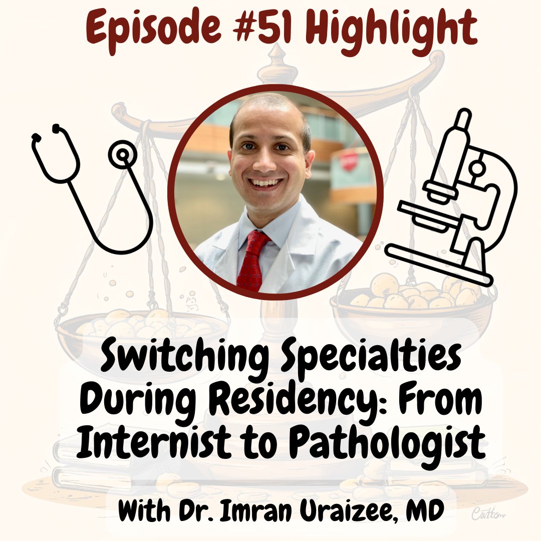 In this episode Dr. Uraizee shares about his decision to switch specialties, how he was able to do it, and what is life is now like in pathology. He shares valuable advice for medical students about how to choose their specialty.
open.spotify.com/episode/27rG70…