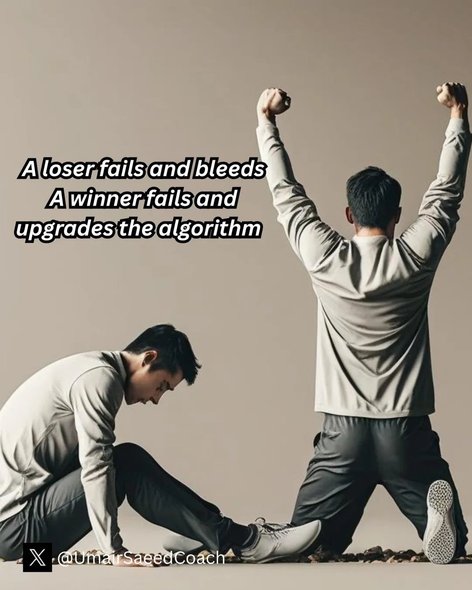 UmairSaeedCoach's tweet photo. ๐น Losing hurts.
โณ But if youโre smart
โณ You turn that pain into an upgrade.
โ Fail once, learn forever. Every hit you take is either wasted or weaponized.
#AdaptOrDie #BuildThroughPain #UpgradeYourself #UmairSaeed #LifeCoachingPakistan https://t.co/O3ablW5rRJ