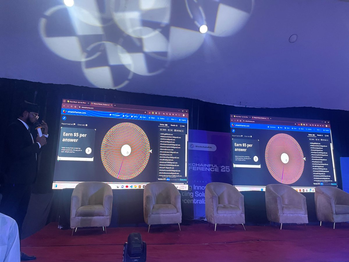 BlockchainFul's tweet photo. Raffle session for university student scholarships here at #BlockchainFULConference25.

Smiling faces all around as the lucky winners step forward to claim their prizes.🎉 https://t.co/bUp2jccTH4