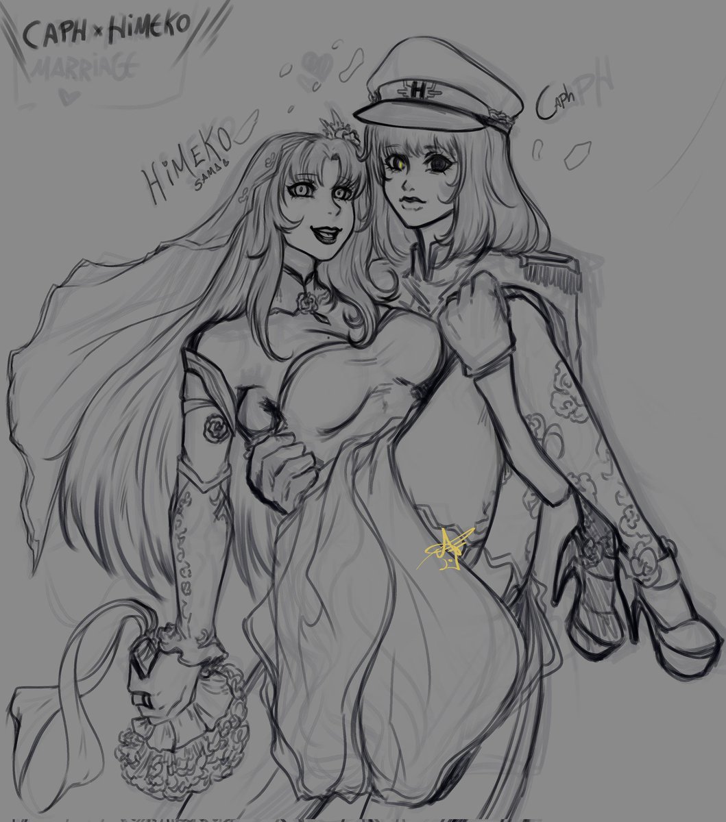 The day of Himeko x Caph marriage 
Caph used to have short hair 🤌✨
#oc #himeko #sketches #doodles