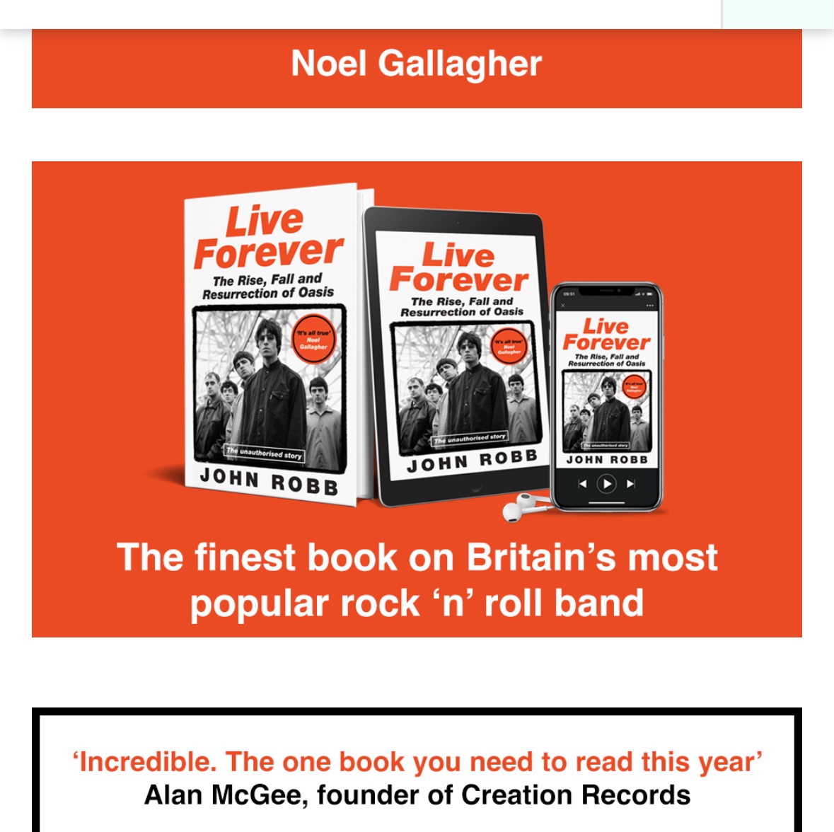 Thanks to Alan McGee and Noel Gallagher for these great quotes about my  best selling Oasis 'Live Forever' book . Book available from this link  https://t.co/R14KsBu3Uu, image size:1179x1176