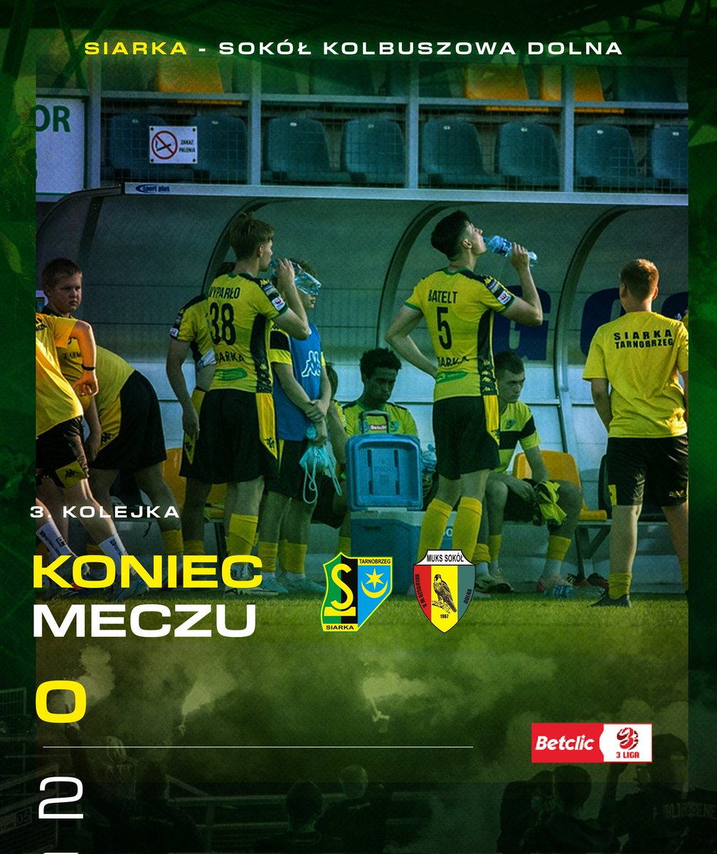 Siarka1957's tweet photo. KONIEC. Przegrywamy z Sokołem 0:2. https://t.co/dPtKXVSAkv