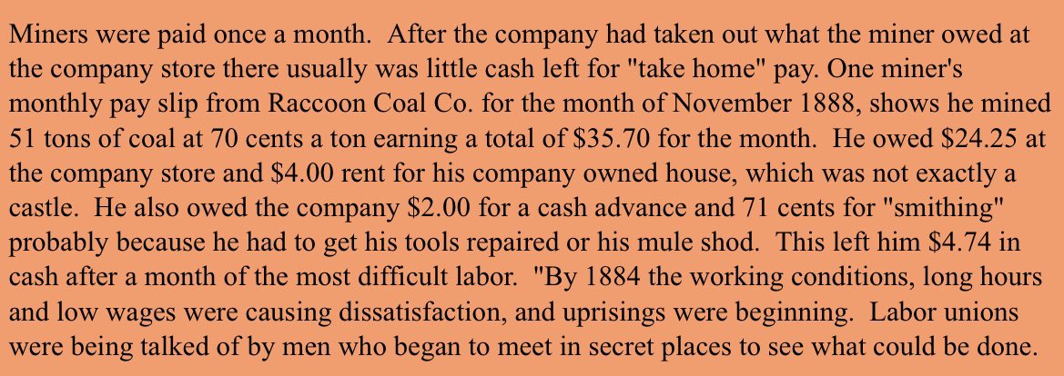 JoshLipnik's tweet photo. In the 1880s an Ohio coal miner would work 12 hours a day, 6 days a week underground to take home the equivalent of $200 a month https://t.co/srzwm4jGp2