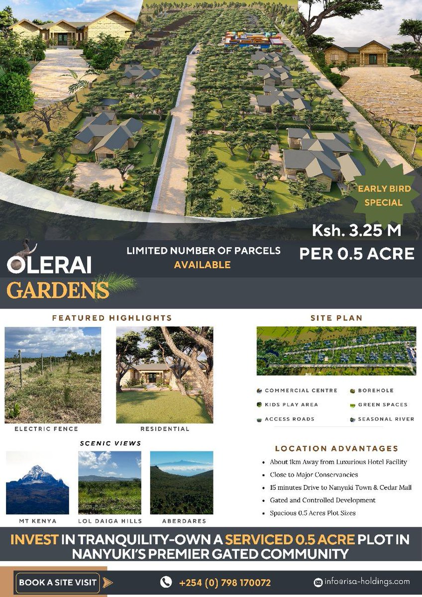 ElizabethWachir's tweet photo. Deal, deal, deal!! You will not get a property like this, at this price, in Nanyuki ever again! Early bird offer for first 4 buyers only. Title deeds available. 10% deposit, 90 days to clear. Only few plots available. Call today! 0745 476797 Elizabeth. https://t.co/lzJv98klpa