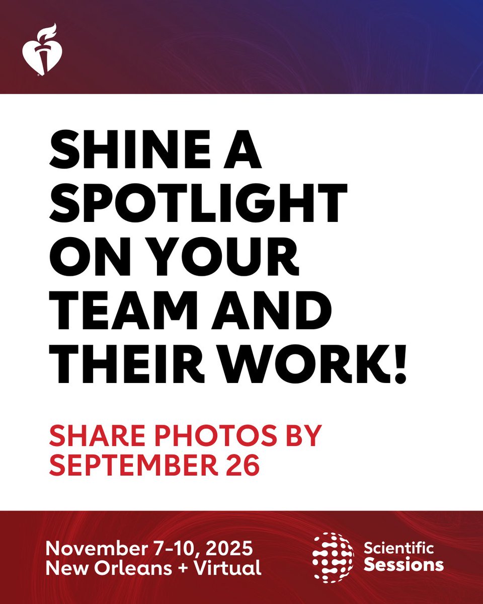 We want to showcase YOU at #AHA25!  

Whether you're suited up in scrubs, hard at work in the lab, or celebrating a team achievement, help us celebrate your incredible work. 

⬇️ Reply below with a team or individual photo for a chance to be featured at Scientific Sessions.