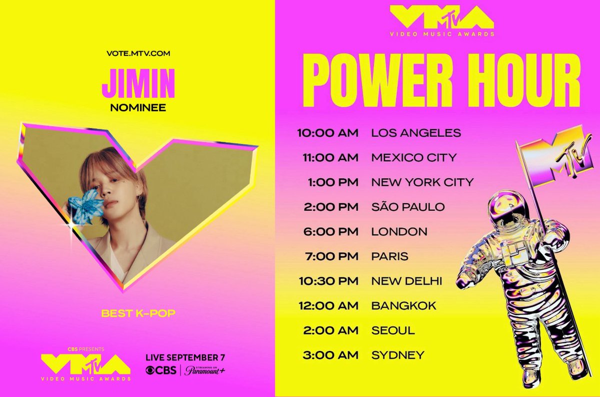 #VMAs POWER HOUR HAS STARTED 

POWER HOUR = 20x votes! Vote #JIMIN with all your emails NOW!!

🗳️ : mtv.com/event/vma/vote…