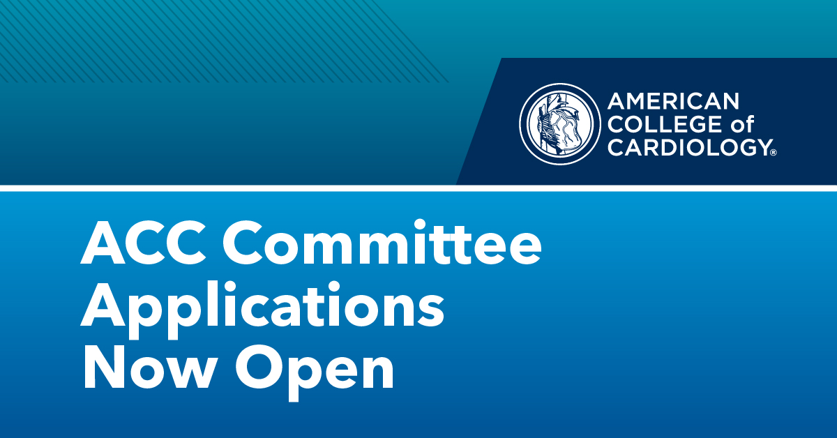 ACCinTouch's tweet image. ACC Committee applications are now open! Visit the portal to review the 300➕ leadership roles across more than 80 ACC Committees.

✔️ #ACCFIT Section Leadership Council
✔️ #NCDR
✔️ #ACCAccreditation
✔️ More!

Apply by Sept. 4 ➡️ bit.ly/45eRDax #ACCLeadership