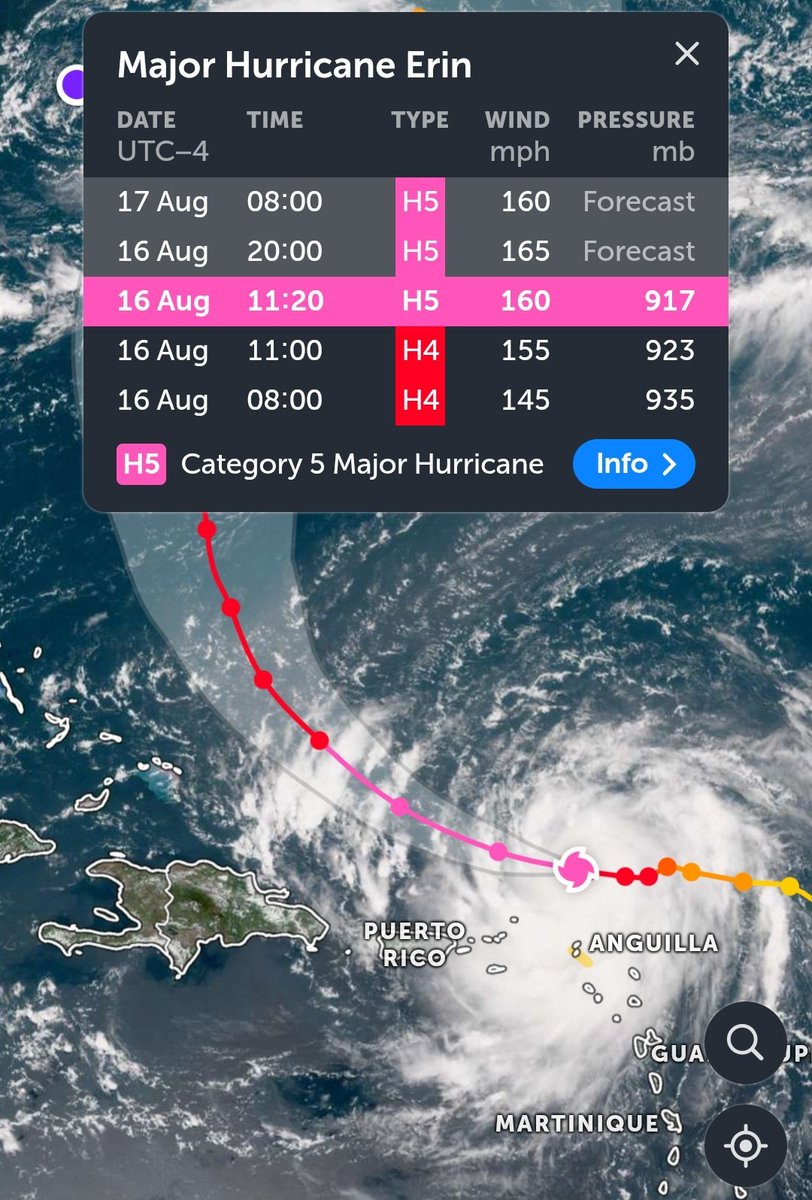 DelonArmand's tweet image. Huracán #ERIN sube a Cat 5 con vientos de 160 mph (256 kph)

#HuracanErin #Hurricane
