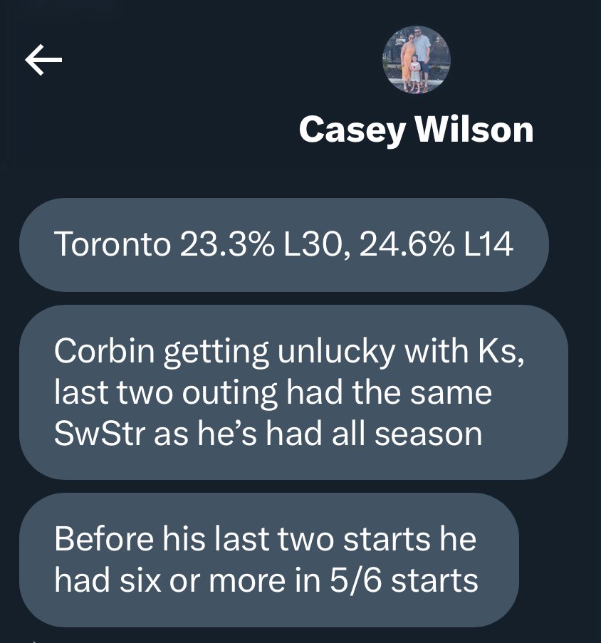 My dude <a href="/CaseyW22/">Casey Wilson</a> has talked me into one more K prop today, love the odds on this one.