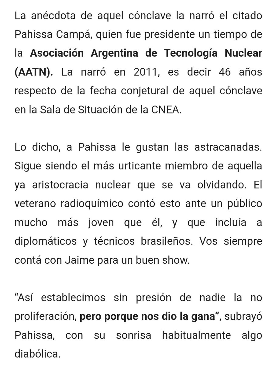 Falleció el dr Jaime Pahissa Campá, referente histórico de la CNEA, presidente de la Asociación Argentina de Tecnología Nuclear y defensor de la línea tecnológica CANDU. Jaime dejó algunas perlitas, como el debate interno en los 60 sobre la bomba (nota de Daniel Arias 👇).
🇦🇷⚛️