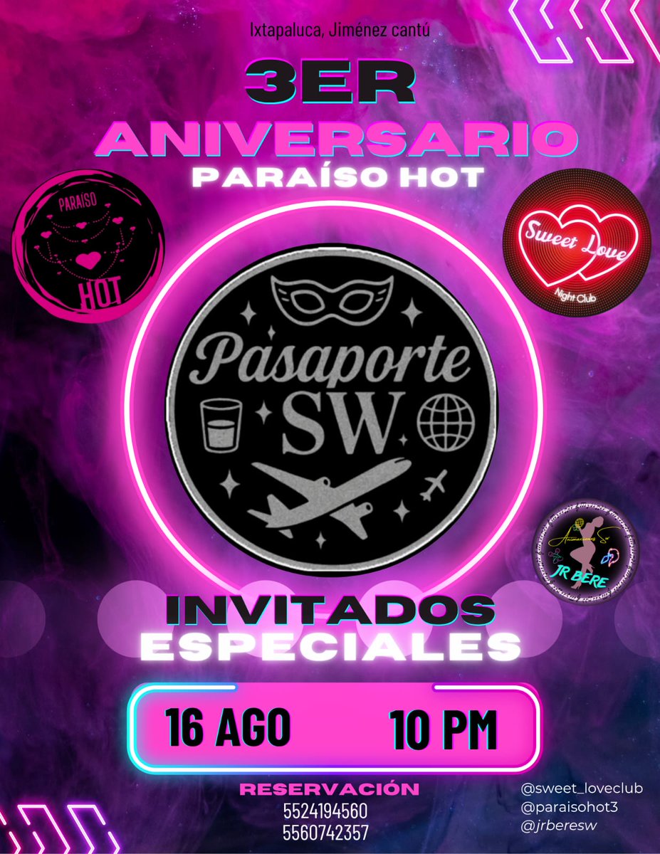 paraisohot3's tweet photo. 🔥HOY HOy el @PasaporteSW tiene una escala en nuestro..
🎊🎊3er ANIVERSARIO 🎊🎊
📍 @sweet_loveclub
🔥UNA NOCHE DONDE LOS LIMITES LOS PONES TU 😈😈
💥ENTREGA DE #PASAPORTES QUE TANTO TE DEJARAS #CONSENTIR PARA GANAR TU SELLOS 🔥😈
@ViajerosSW3277 traen grandes sorpresas https://t.co/UgUvKJdKra