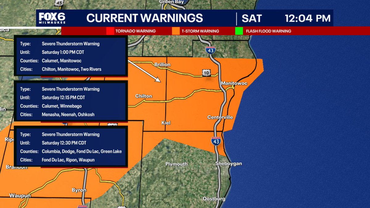 A Severe Thunderstorm Warning has been issued for parts of SE WI until 8/16 1:00PM. Make sure your cell phone emergency alerts are set to "ON." Tune into FOX6, Download the FOX6 Storm Center App &amp; FOX Local App for the latest information.