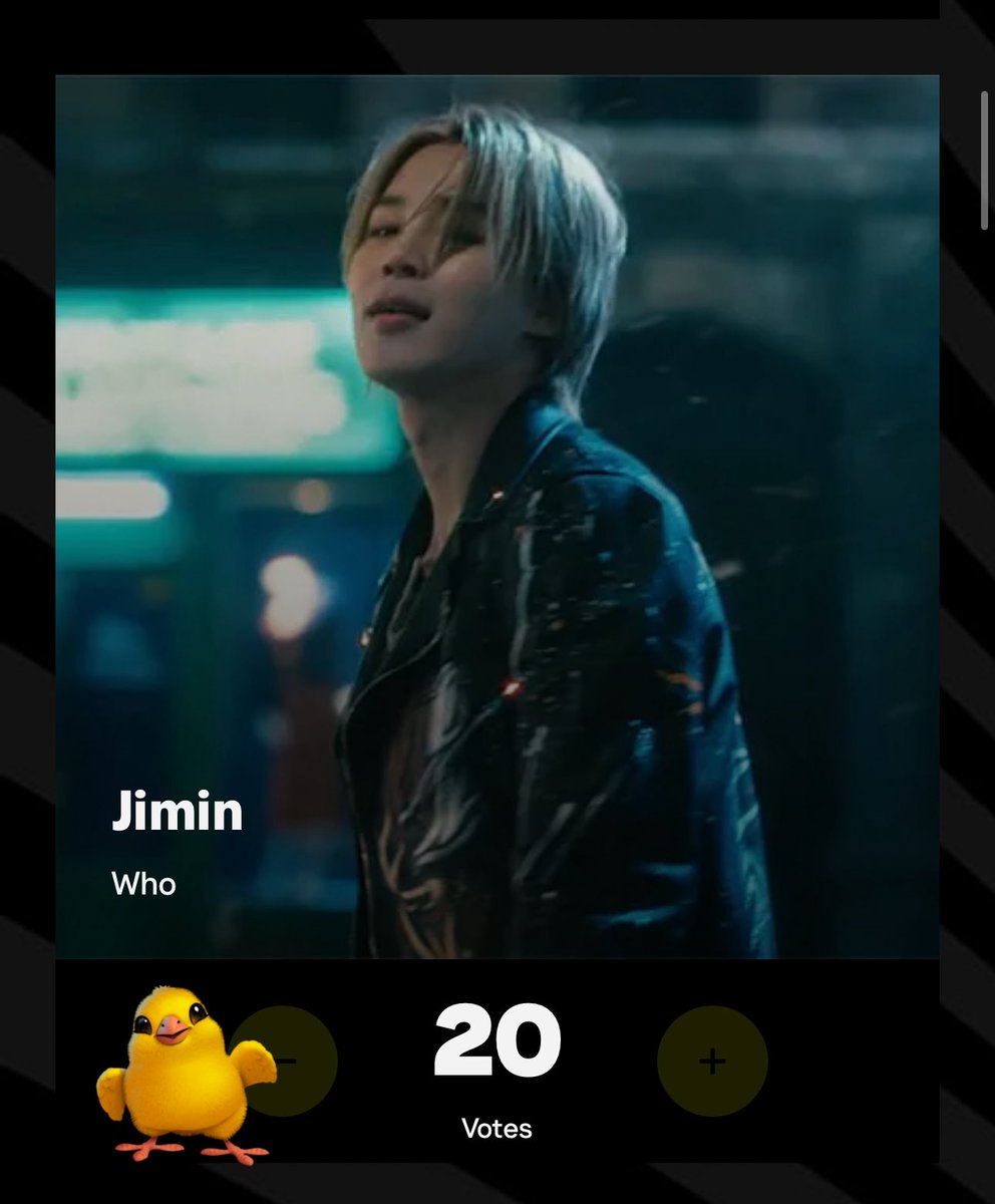 POWER HOUR STARTS NOW!

Cast 20 votes for #Jimin's "WHO" in the “Best K-pop” category at the #VMAs        

🔗 : mtv.com/event/vma/vote…