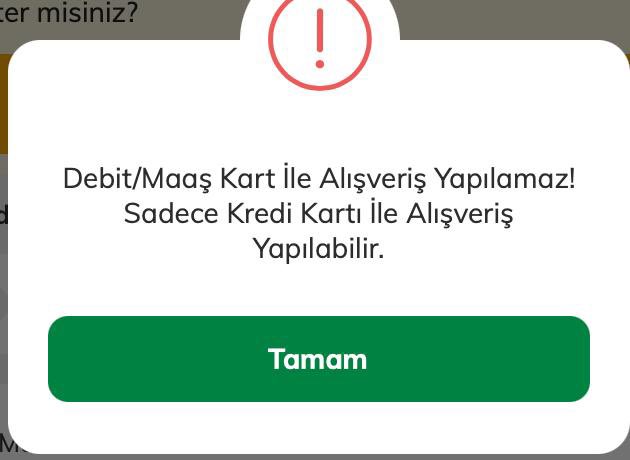 Takipçi şikayeti:

“File market mobil uygulamasında Banka kartı ile alışverişi yasaklamışlar. Önce poşeti kaldırdılar, sonra nakiti sonra da bizi kredi kartına bağımlı hale getirip banka kartını yasakladılar.

Uygulamada ödeme yaparken görseldeki gibi "Debit/Maaş Kart ile