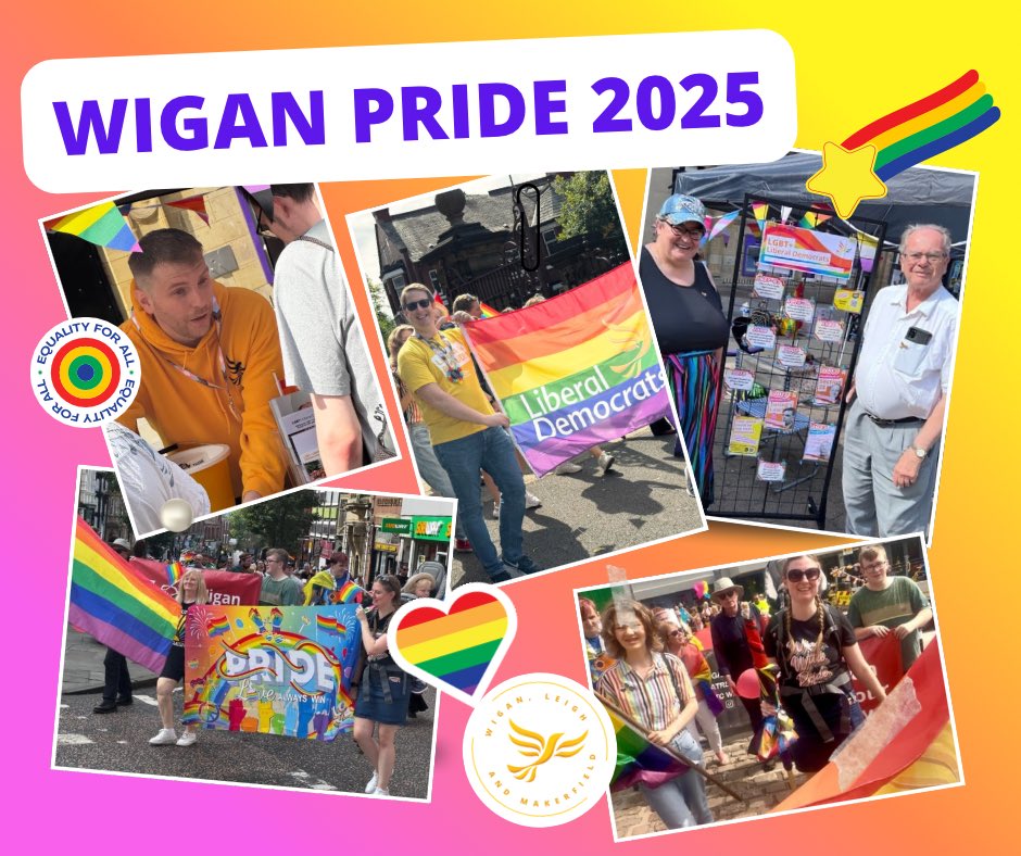 WLMLibDems's tweet photo. 🌈 A wonderful day celebrating 10 years of Wigan Pride! Thank you to everyone who came together to stand for love, equality and community. 💛 #WiganPride #WiganPride25 https://t.co/l9a7w6wMOl