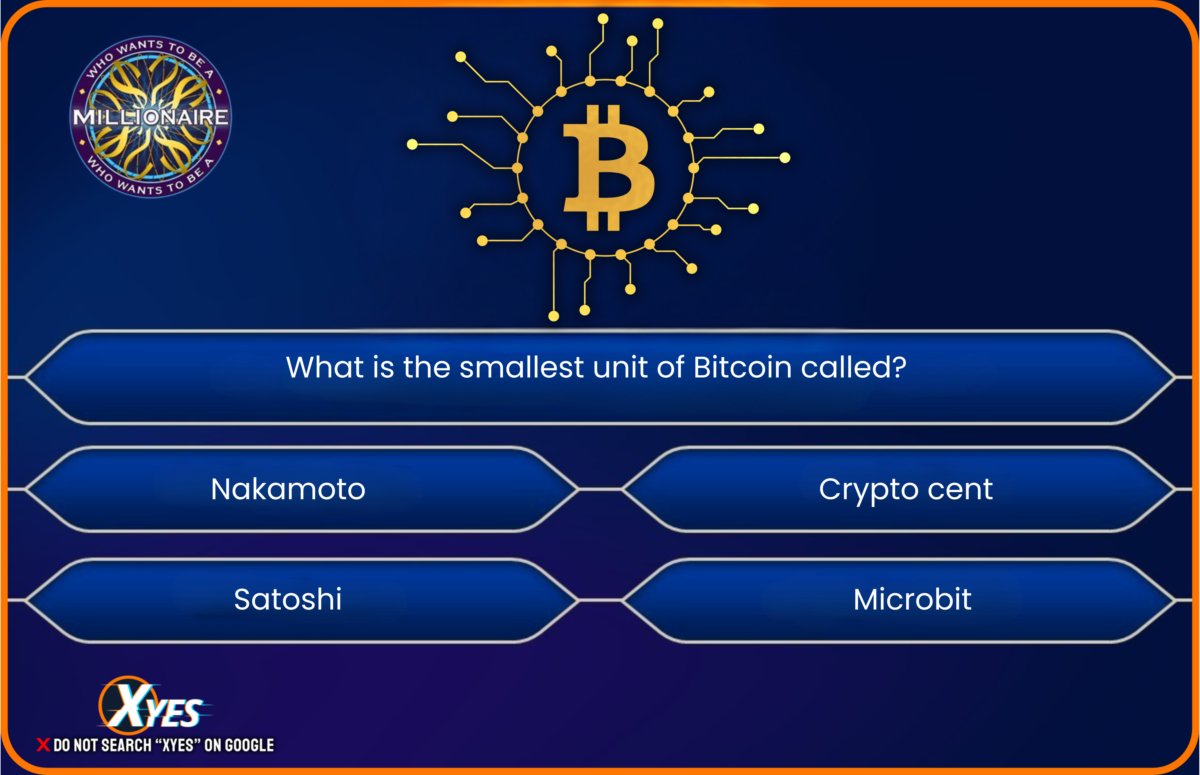 Xyes_com's tweet photo. ๐ธ Who Wants to Be a Millionaire: Crypto Edition! ๐ธ
What is the smallest unit of Bitcoin called? ๐ค๐ก
Drop your answer in the comments! ๐
๐ Play more at Xyes: https://t.co/VKXm82hSY6
#CryptoTrivia #MillionaireEdition #Bitcoin #XyesCrypto https://t.co/aqrYQOfhUW