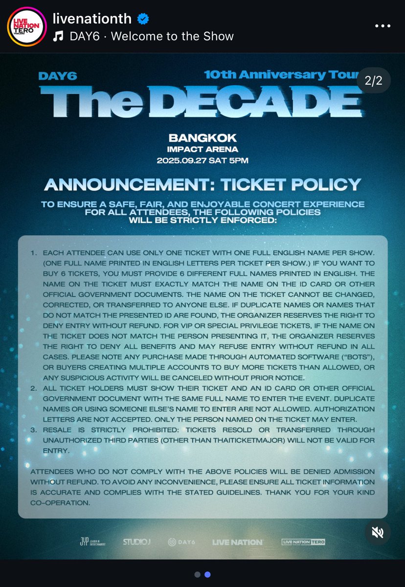 MeCadburry's tweet photo. I wish livenation MY ikut cara livenation TH. Dorang guna ticket ada printed nama sekali. Lepastu akan ada identity check before masuk. So dpt la elak scalpers semua tu. @livenationmy pls buat mcm ni jugak. #livenationth #livenationmy #DAY6_10th_Anniversary_Tour #ThedecadeDay6 https://t.co/TGSPf2pFXR