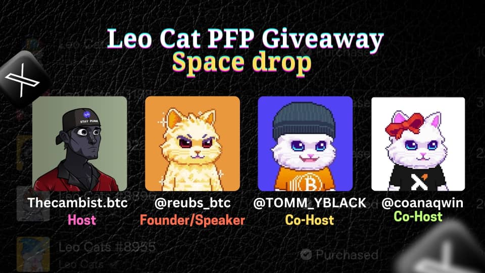 t𝐡e𝐜a𝐦b𝐢s𝐭.𝐛t𝐜 (@dcambist_onch) on Twitter photo Last week, <a href="/LeoCoinSTX/">LEO | Stacks Chain</a> hosted a $20 giveaway exclusively for $Leo Cat NFT X PFP Users .
Now, here’s another exciting opportunity for all $Leo Cat NFT X PFP users!🔥
👉 Like and retweet so every kitty can see.
⏰ Don’t forget to set your reminders! 😽🧡
x.com/i/spaces/1LyxB… Last week, <a href="/LeoCoinSTX/">LEO | Stacks Chain</a> hosted a $20 giveaway exclusively for $Leo Cat NFT X PFP Users .
Now, here’s another exciting opportunity for all $Leo Cat NFT X PFP users!🔥
👉 Like and retweet so every kitty can see.
⏰ Don’t forget to set your reminders! 😽🧡
x.com/i/spaces/1LyxB…