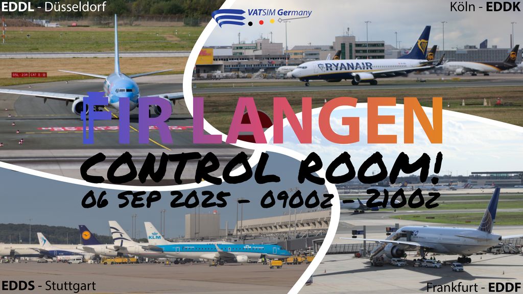 vatsim's tweet photo. VATSIM Germany  presents: FIR Langen Control Room – Full ATC at EDDF, EDDL, EDDK, EDDS &amp; more! No slot required – plan your flight, grab your coffee &amp; enjoy the action in one of Europe’s busiest airspaces. https://t.co/bOxVCme8PO
