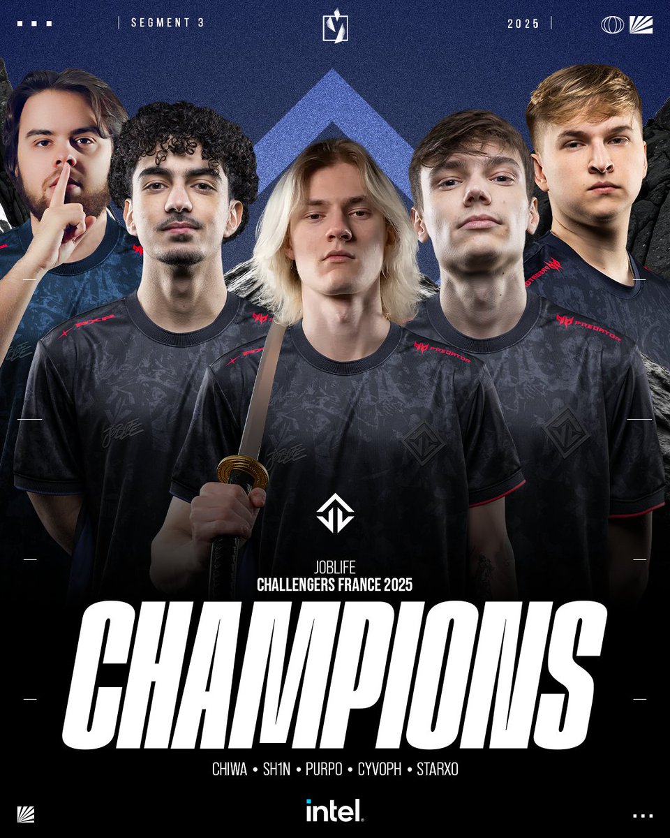 🏆 C’EST OFFICIEL, LES <a href="/JoblifeEsport/">Joblife</a> SONT CHAMPIONS DES CHALLENGERS FRANCE SEGMENT 3 ! 3 - 0  🏆

Ils décrochent désormais leur quatrième titre en Challengers France ! 👏👏

👑 <a href="/chiwavlr/">JL chiwa</a> 
👑 <a href="/shinVALORANT/">JL sh1n</a>
👑 <a href="/purp03/">JL purp0</a> 
👑 <a href="/CyvOph/">JL CyvOph</a> 
👑 <a href="/starxo5/">JL starxo</a> 
👑 <a href="/LarssonVLR/">Larsson</a>
👑 <a href="/SKAZZvlr/">SKAZZ</a>

🎉