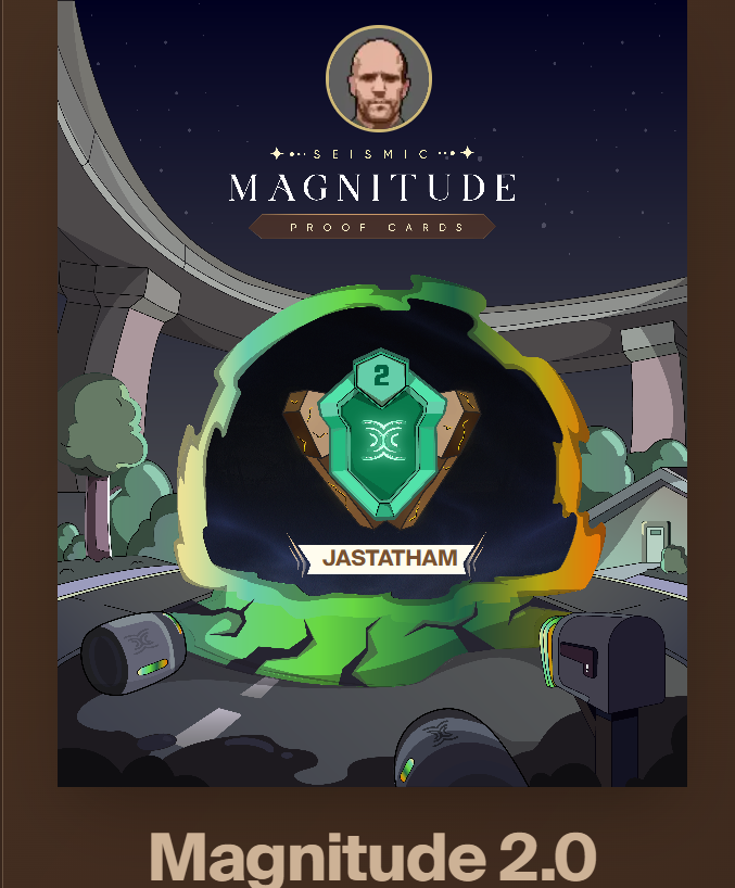 JaStathamm's tweet photo. Gmic. My Magnitude journey in @SeismicSys  is still at Mag level 2.
Thanks for the card.
Good luck to everyone.
#MagnitudeCard https://t.co/yUjYqMijef