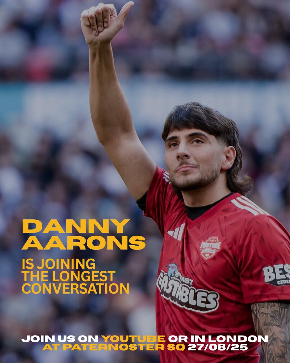 We’re buzzing to announce that <a href="/DannyAarons/">Danny</a>  is joining #TheLongestConversation 🛋️

One of the world’s leading EA FC content creators, Danny has built a massive following thanks to his iconic energy, humour and charisma.

He’s also no stranger to the big stage, from Footasylums’s