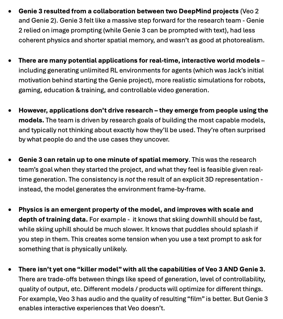 venturetwins's tweet photo. Genie 3 took the Internet by storm.

We interviewed co-leads @jparkerholder and @shlomifruchter about @GoogleDeepMind's new interactive world model.

And we're dropping a deep dive on what we learned 👇

(clips from @a16z pod w/ me, @AnjneyMidha, @Mascobot, and @eriktorenberg) https://t.co/Bx7zPPVn85