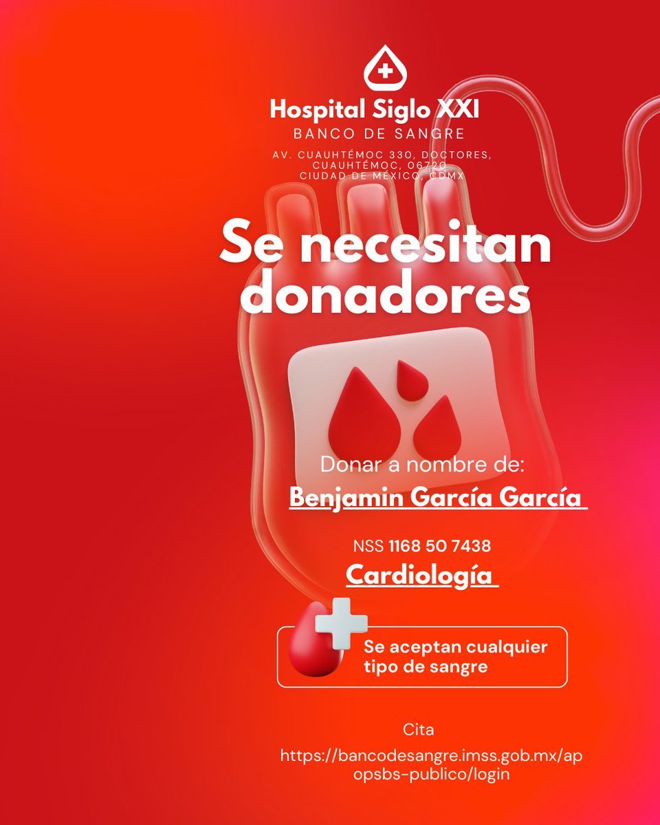#URGENTE #CDMX #Sangre de cualquier tipo para Benjamín García García en el Hospital Siglo XXI.

#DonaEnVida #DonaConAmor