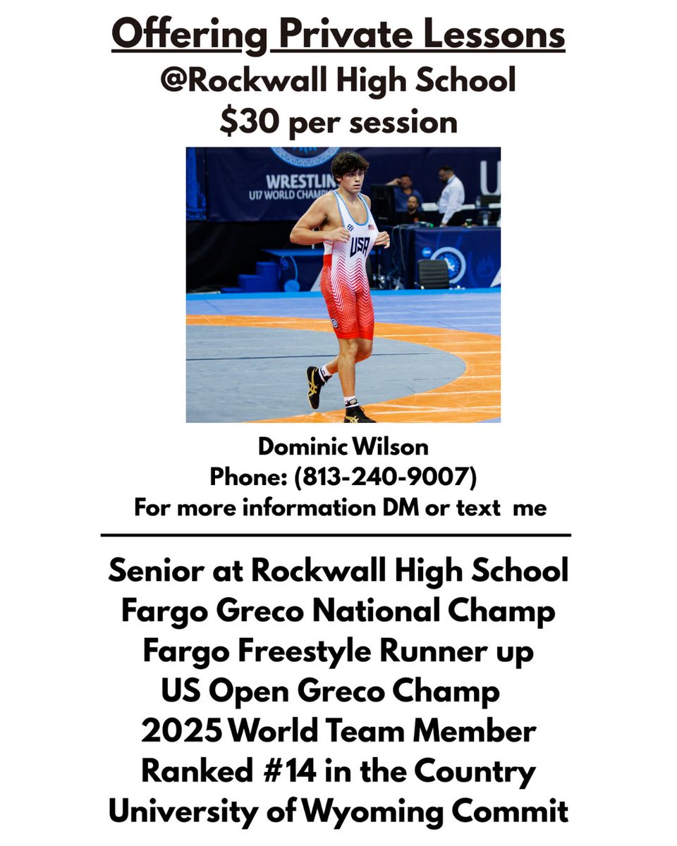 WilsonDomi20103's tweet photo. I’m offering private wrestling lessons for beginners. Wrestling has taught me discipline, mental toughness, and how to work hard for what I want. I want to help new wrestlers build those same qualities while learning the sport. Please don't hesitate to reach out. Let's get better https://t.co/PprLLfoc0n